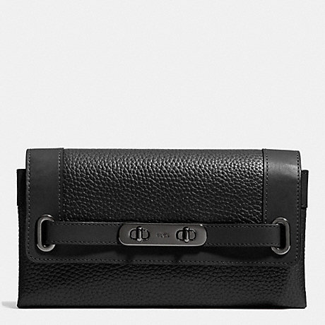 COACH F53028 COACH SWAGGER WALLET IN PEBBLE LEATHER MATTE-BLACK/BLACK