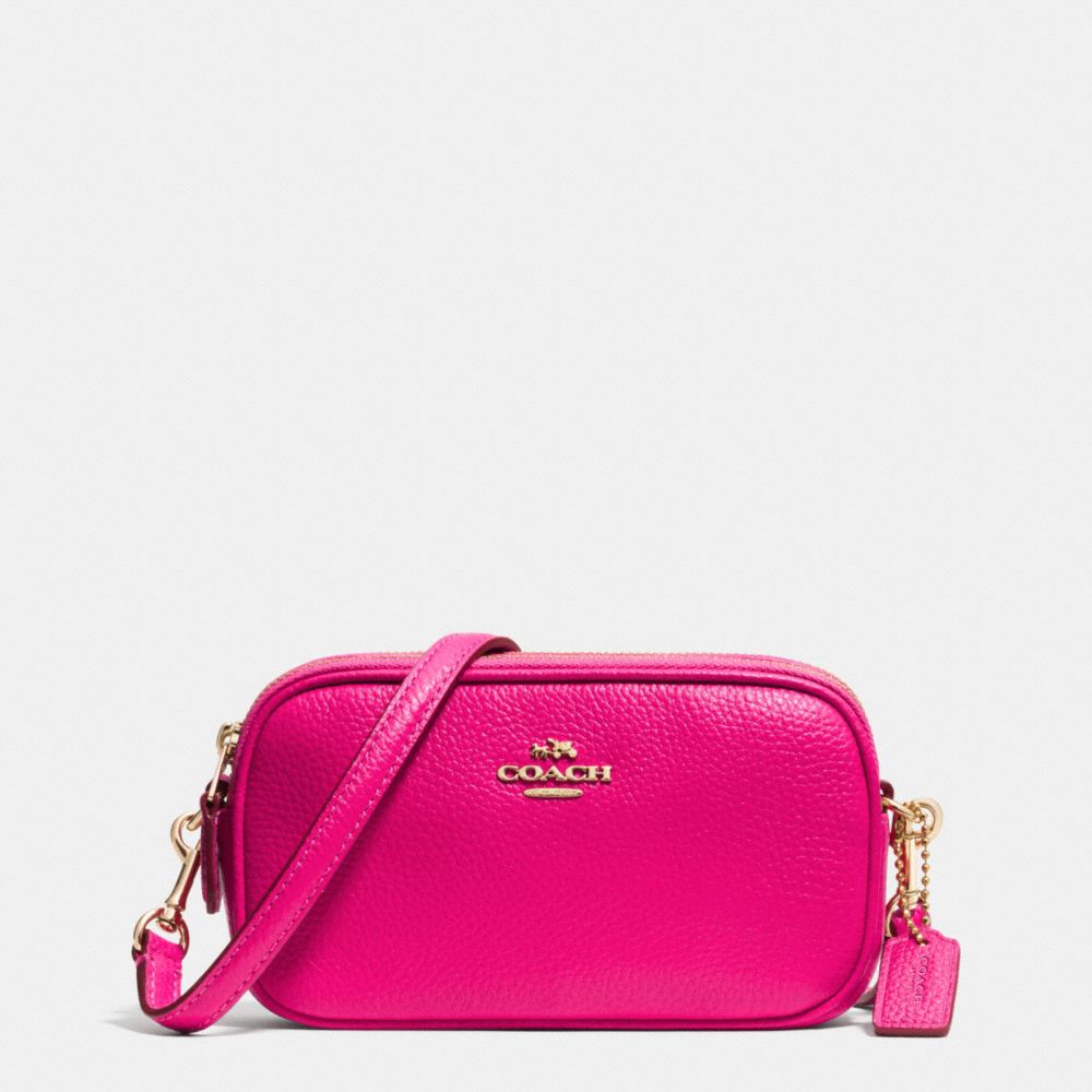 COACH F53034 CROSSBODY POUCH IN PEBBLE LEATHER LIGHT-GOLD/PINK-RUBY