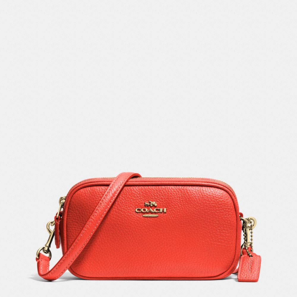 COACH F53034 Crossbody Pouch In Pebble Leather LIGHT GOLD/WATERMELON