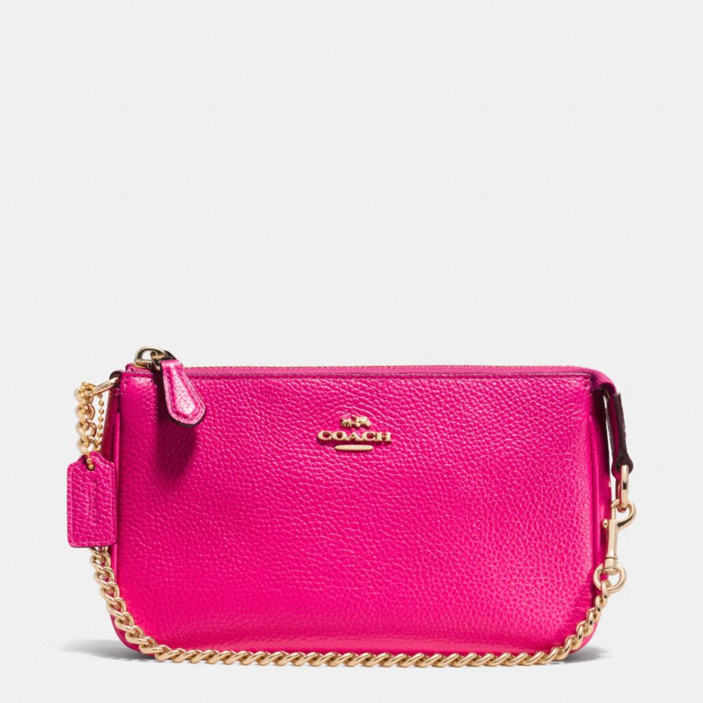 COACH F53077 NOLITA WRISTLET 19 IN PEBBLE LEATHER LIGHT-GOLD/PINK-RUBY