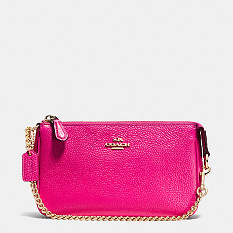 COACH f53077 NOLITA WRISTLET 19 IN PEBBLE LEATHER LIGHT GOLD/PINK RUBY