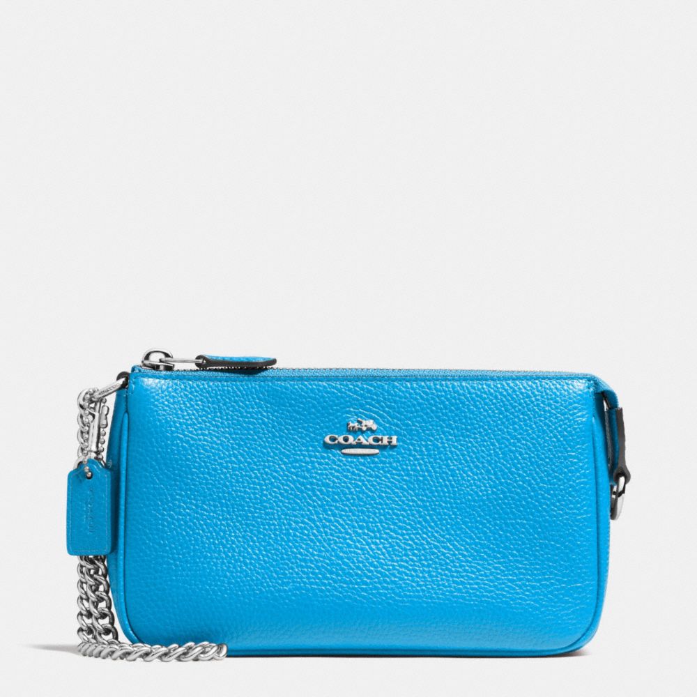 COACH f53077 NOLITA WRISTLET 19 IN PEBBLE LEATHER SILVER/AZURE