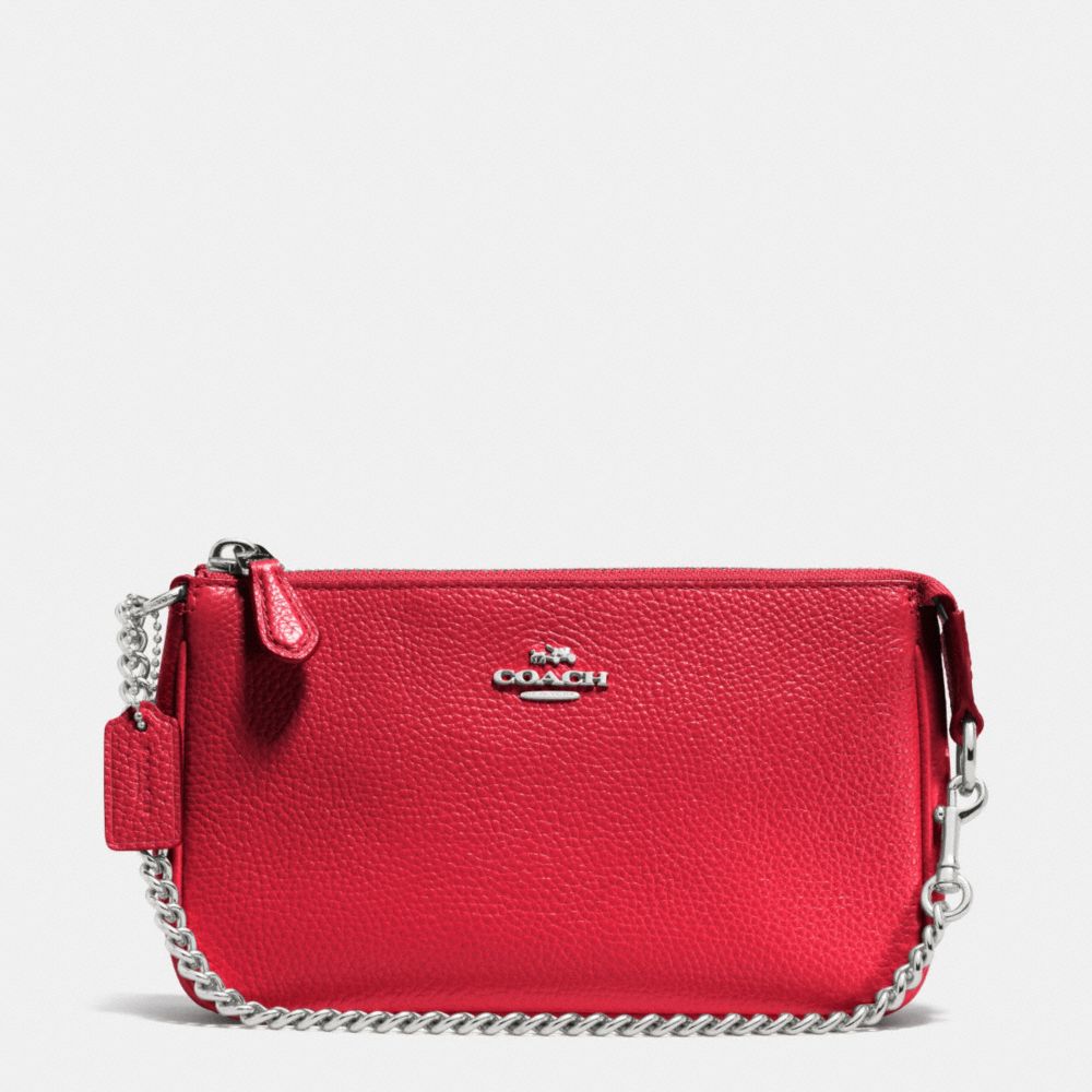 COACH F53077 NOLITA WRISTLET 19 IN PEBBLE LEATHER SILVER/TRUE-RED