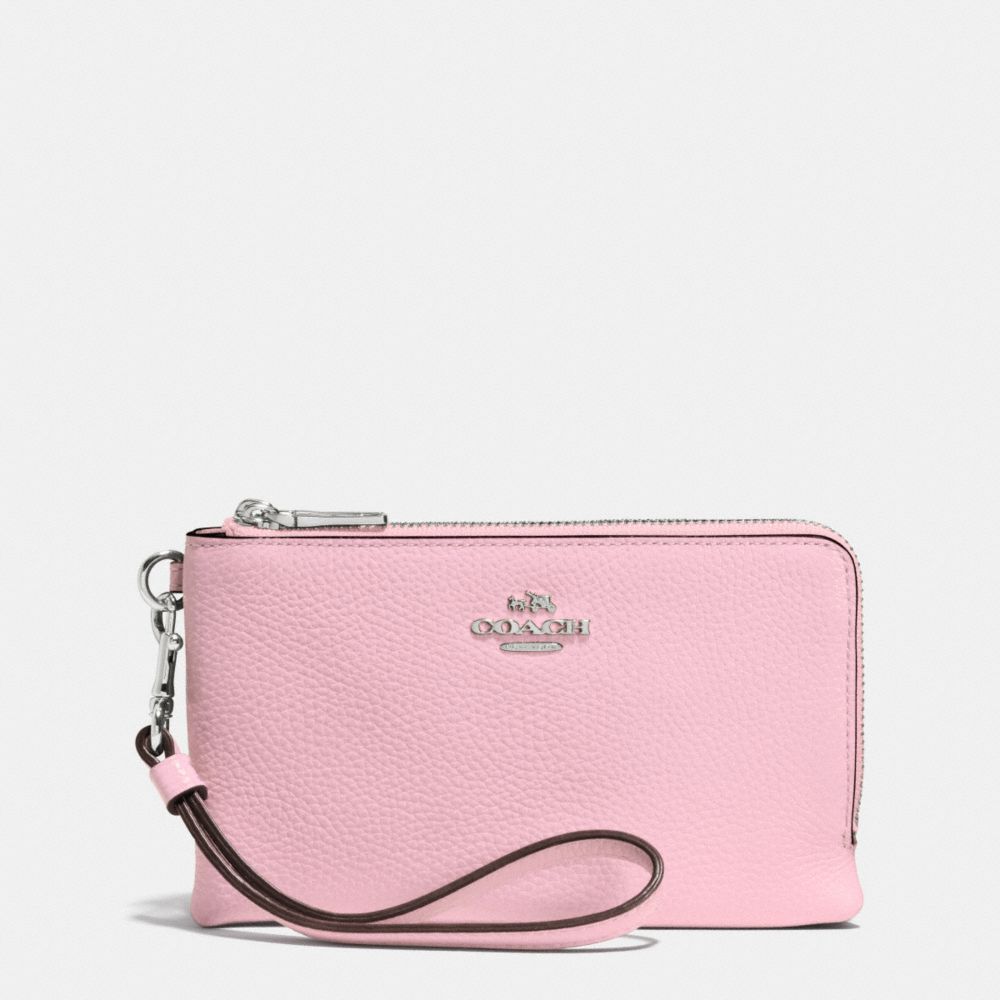 DOUBLE CORNER ZIP WRISTLET IN PEBBLE LEATHER - SILVER/PETAL - COACH F53090