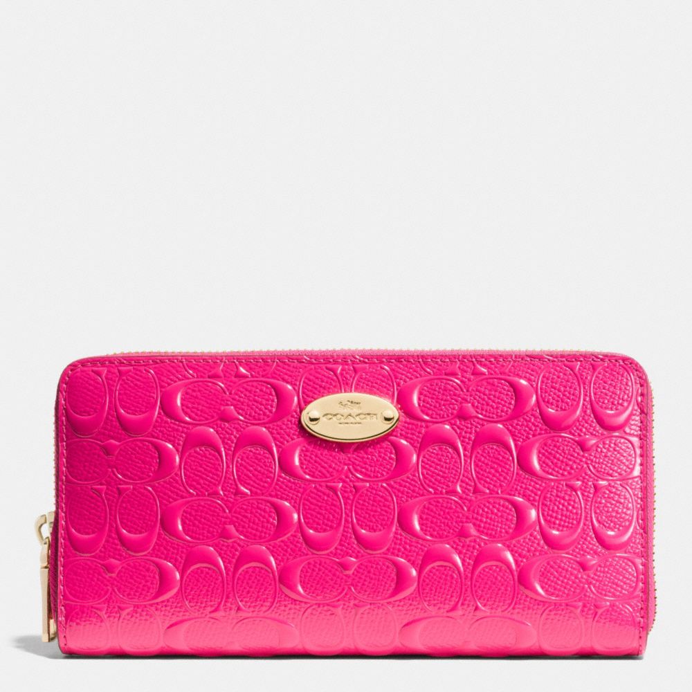 ACCORDION ZIP WALLET IN SIGNATURE DEBOSSED PATENT LEATHER - f53126 -  LIGHT GOLD/PINK RUBY