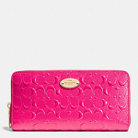 COACH f53126 ACCORDION ZIP WALLET IN SIGNATURE DEBOSSED PATENT LEATHER  LIGHT GOLD/PINK RUBY