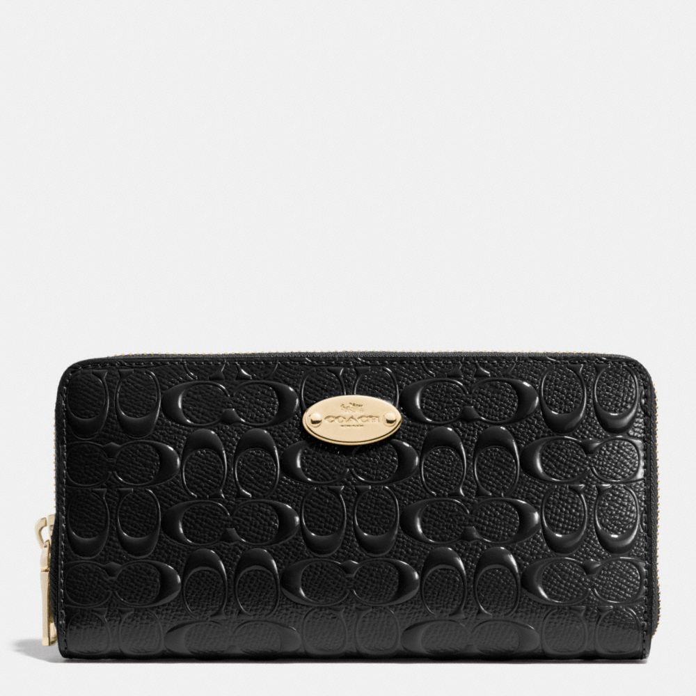 COACH F53126 ACCORDION ZIP WALLET IN SIGNATURE DEBOSSED PATENT LEATHER -LIGHT-GOLD/BLACK