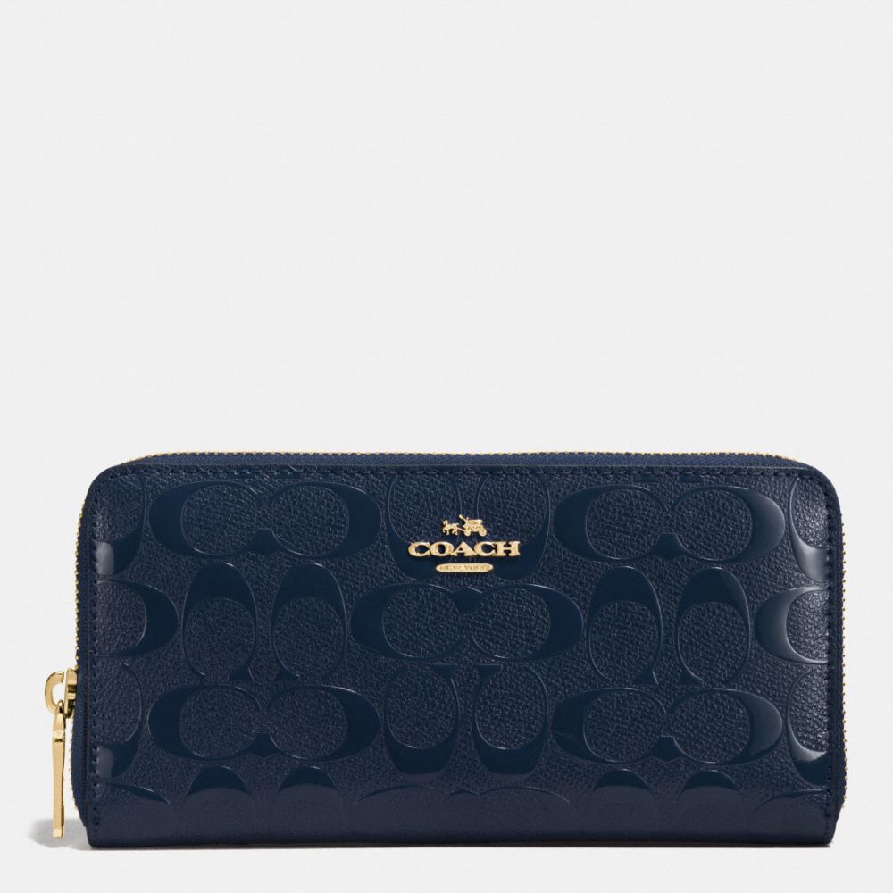 COACH F53126 Accordion Zip Wallet In Signature Embossed Patent Leather IMITATION GOLD/MIDNIGHT