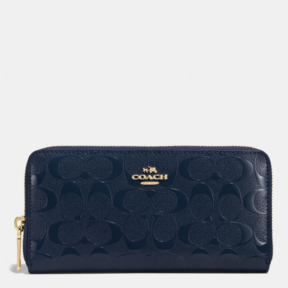 COACH ACCORDION ZIP WALLET IN SIGNATURE EMBOSSED PATENT LEATHER - IMITATION GOLD/MIDNIGHT - F53126