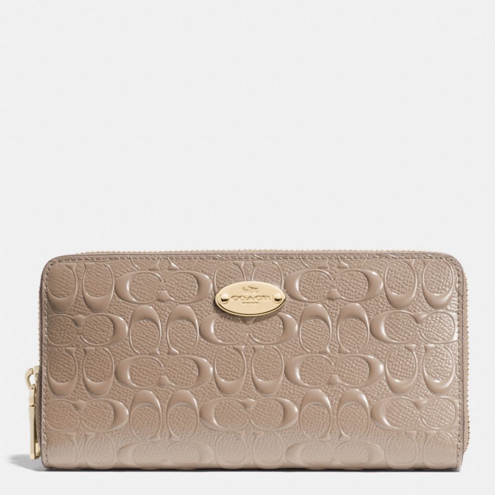COACH F53126 ACCORDION ZIP WALLET IN SIGNATURE EMBOSSED PATENT LEATHER LIGHT-GOLD/STONE