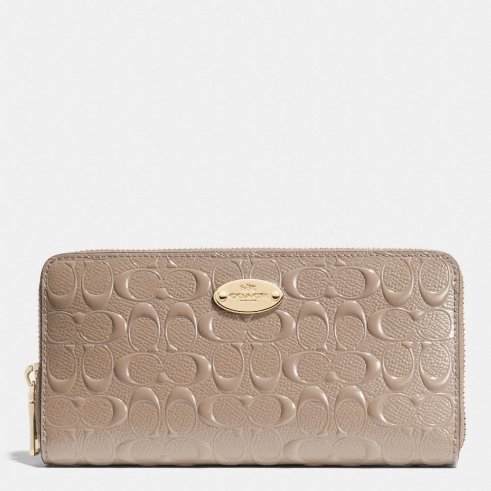 COACH f53126 ACCORDION ZIP WALLET IN SIGNATURE EMBOSSED PATENT LEATHER LIGHT GOLD/STONE