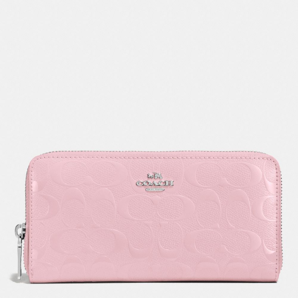 COACH F53126 Accordion Zip Wallet In Signature Embossed Patent Leather SILVER/PETAL
