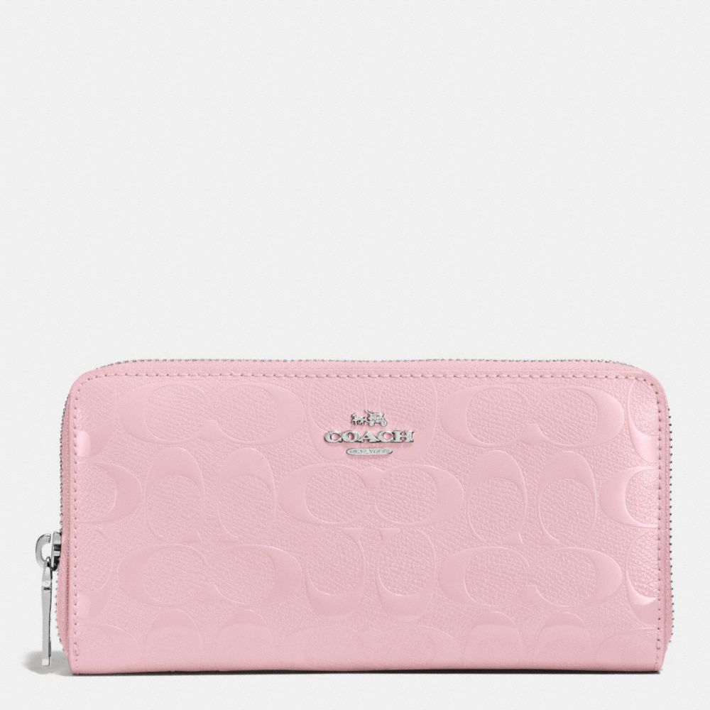 COACH f53126 ACCORDION ZIP WALLET IN SIGNATURE EMBOSSED PATENT LEATHER SILVER/PETAL