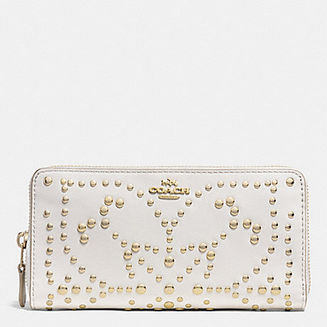 COACH f53135 ACCORDION ZIP WALLET IN MINI STUDDED LEATHER LIGHT GOLD/CHALK