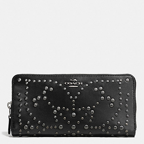 COACH ACCORDION ZIP WALLET IN MINI STUDDED LEATHER - ANTIQUE NICKEL/BLACK - f53135