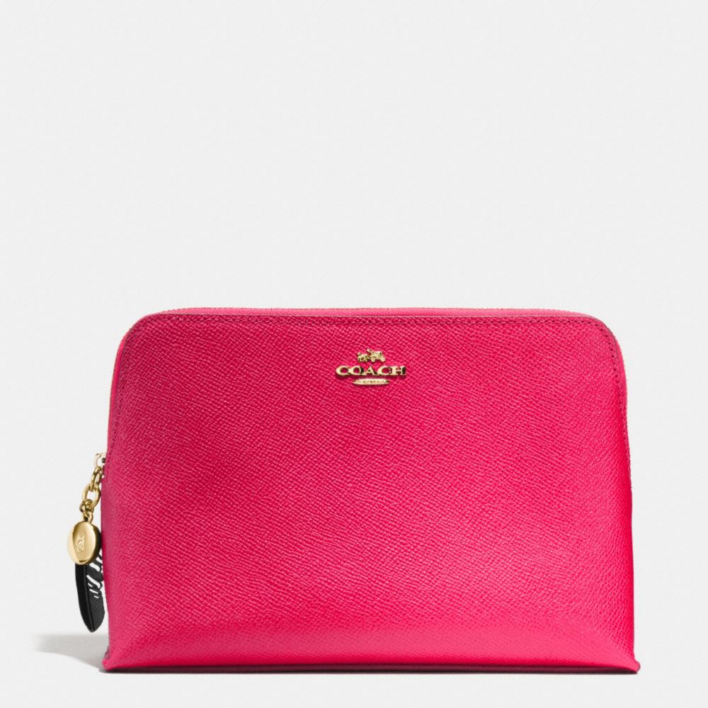 COACH F53136 COSMETIC CASE 22 WITH CHARM IN CROSSGRAIN LEATHER LIGHT-GOLD/RUBINE-RED