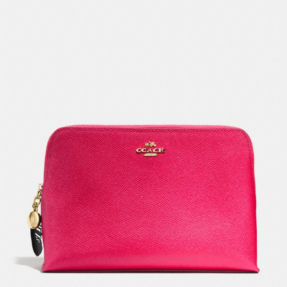 COACH COSMETIC CASE 22 WITH CHARM IN CROSSGRAIN LEATHER - LIGHT GOLD/RUBINE RED - F53136