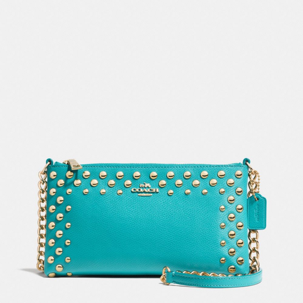 COACH QUINN CROSSBODY IN STUDDED CROSSGRAIN LEATHER - LIGHT GOLD/CADET BLUE - F53140