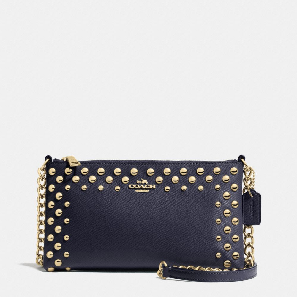 COACH f53140 QUINN CROSSBODY IN STUDDED CROSSGRAIN LEATHER  LIGHT GOLD/MIDNIGHT