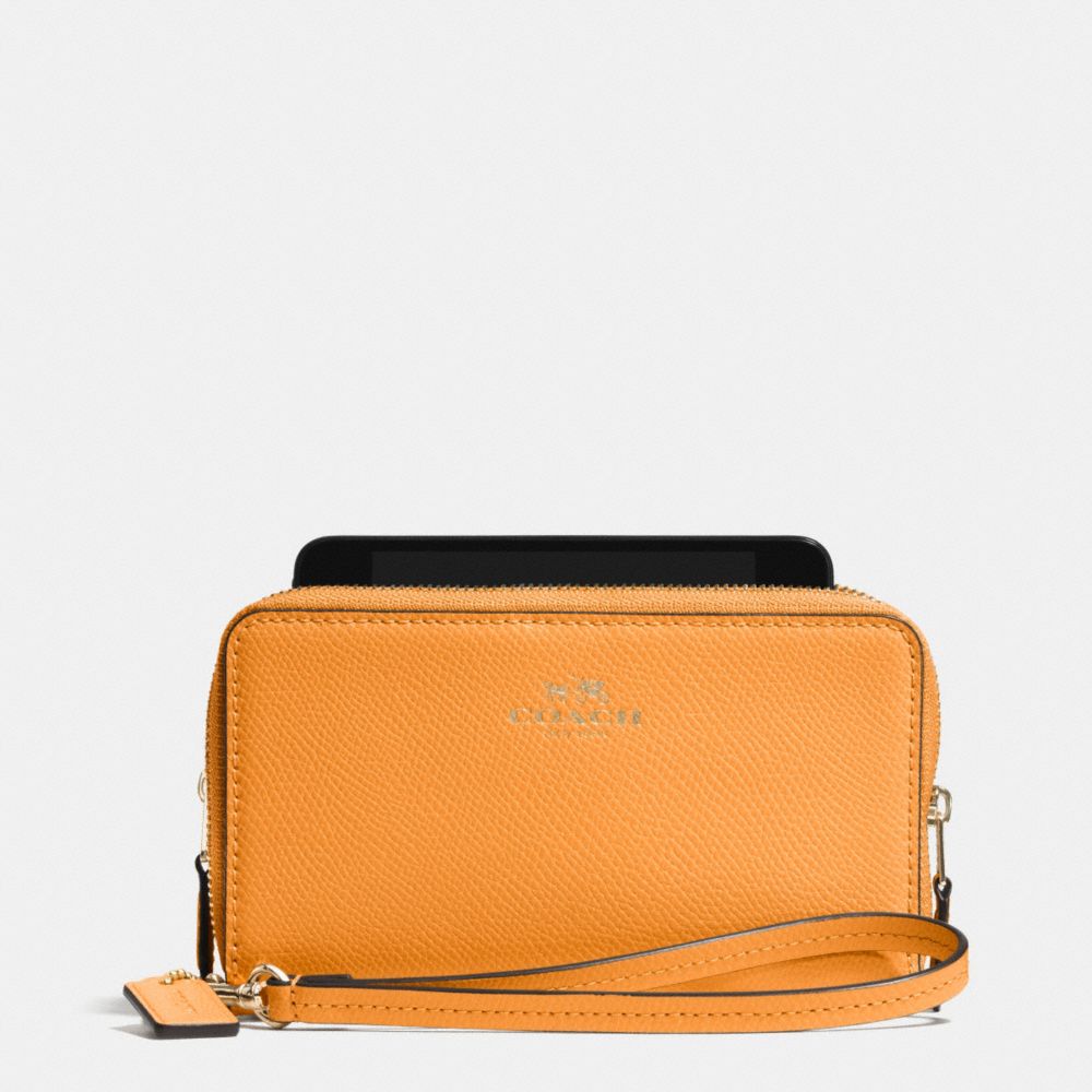 COACH DOUBLE ZIP PHONE WALLET IN CROSSGRAIN LEATHER - IMITATION GOLD/ORANGE PEEL - f53141