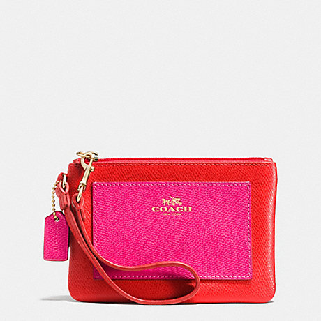 COACH F53142 SMALL WRISTLET IN BICOLOR CROSSGRAIN LEATHER -LIGHT-GOLD/CARDINAL/PINK-RUBY