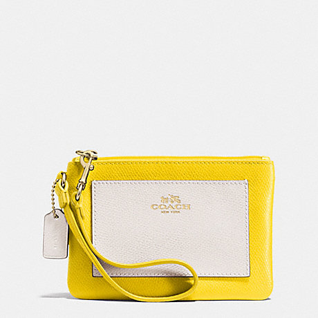 COACH F53142 SMALL WRISTLET IN BICOLOR CROSSGRAIN LEATHER -LIGHT-GOLD/YELLOW/CHALK