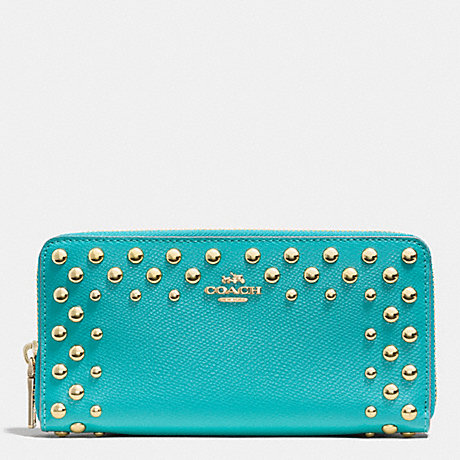 COACH f53145 ACCORDION ZIP WALLET IN STUDDED CROSSGRAIN LEATHER  LIGHT GOLD/CADET BLUE
