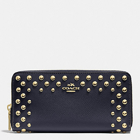 COACH F53145 ACCORDION ZIP WALLET IN STUDDED CROSSGRAIN LEATHER -LIGHT-GOLD/MIDNIGHT