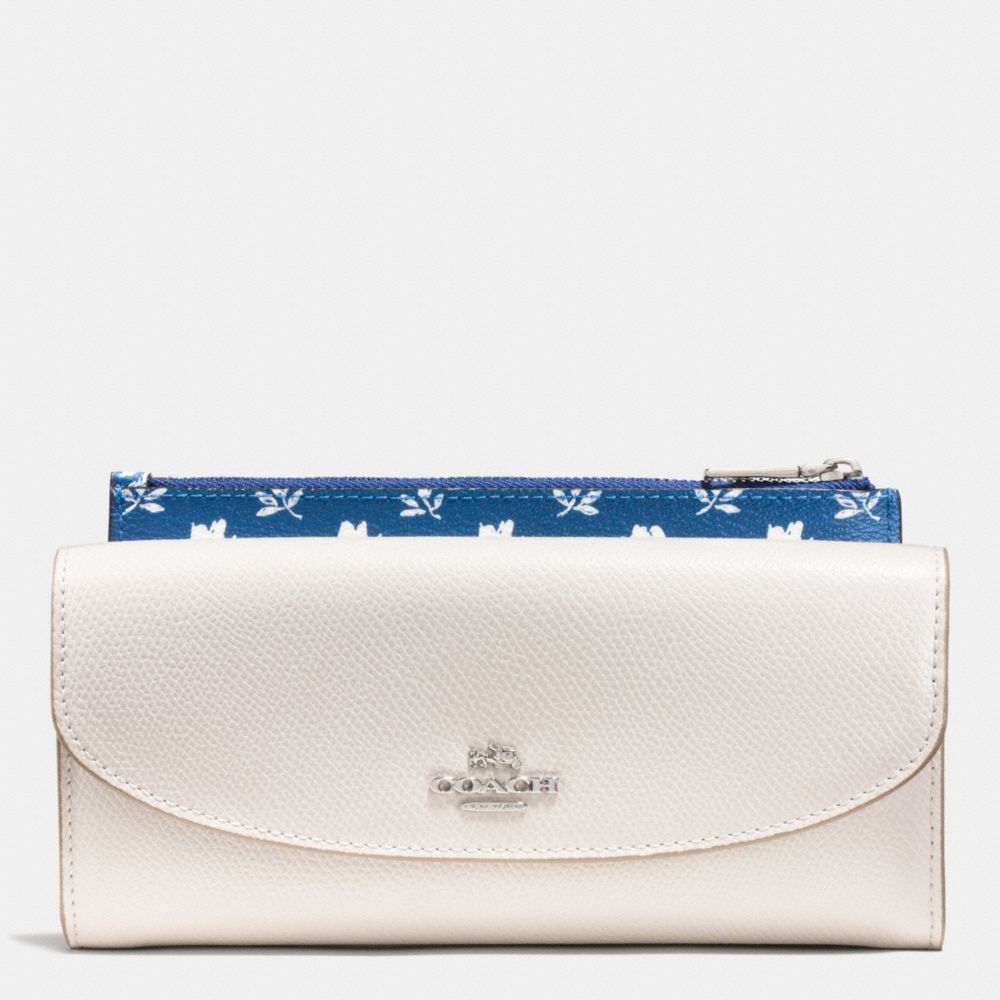 COACH F53154 BADLANDS FLORAL POP SLIM ENVELOPE IN CROSSGRAIN LEATHER -SILVER/CHALK-MULTI