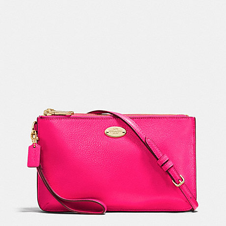 COACH F53157 LYLA DOUBLE GUSSET CROSSBODY IN PEBBLE LEATHER LIGHT-GOLD/PINK-RUBY