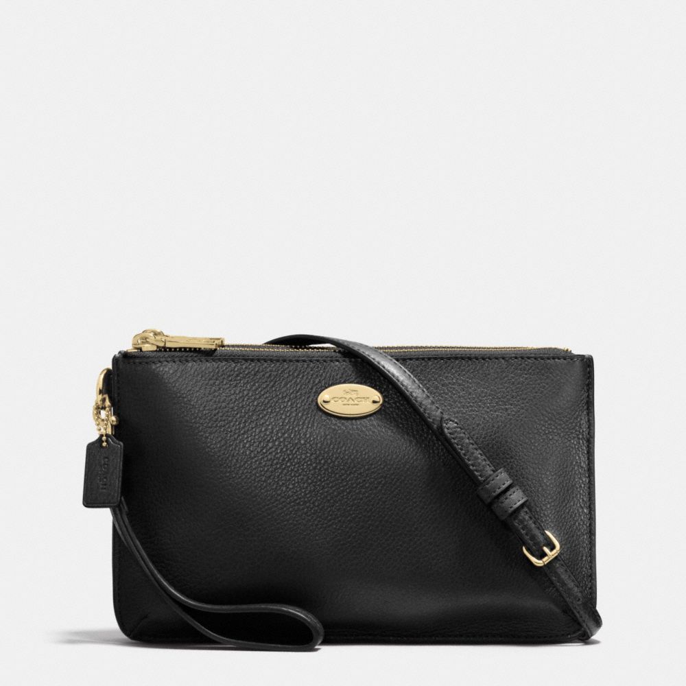 LYLA DOUBLE GUSSET CROSSBODY IN PEBBLE LEATHER - LIGHT GOLD/BLACK - COACH F53157