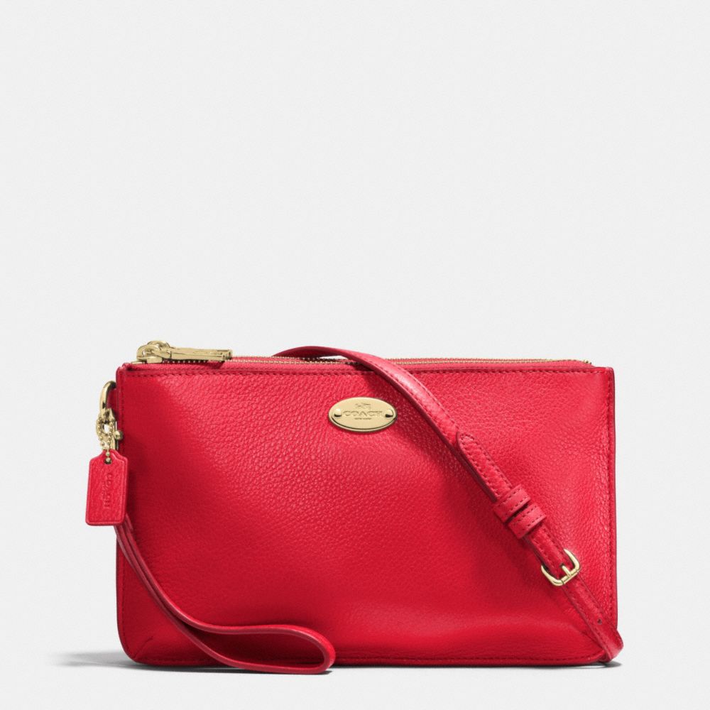 LYLA DOUBLE GUSSET CROSSBODY IN PEBBLE LEATHER - IMITATION GOLD/CLASSIC RED - COACH F53157