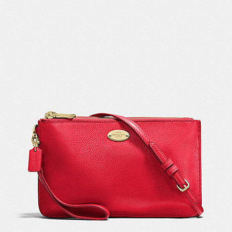 LYLA DOUBLE GUSSET CROSSBODY IN PEBBLE LEATHER - COACH F53157 - IMITATION GOLD/CLASSIC RED