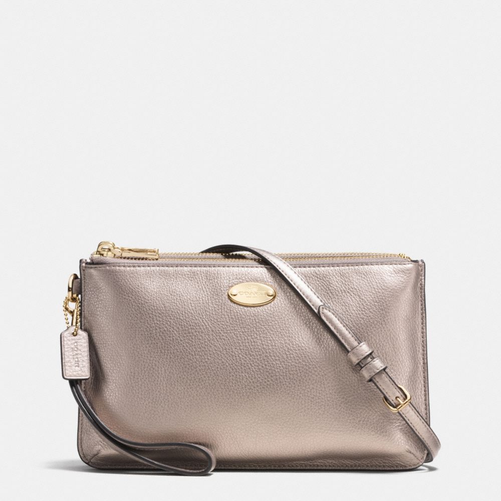 COACH F53157 - LYLA DOUBLE GUSSET CROSSBODY IN PEBBLE LEATHER LIGHT GOLD/METALLIC