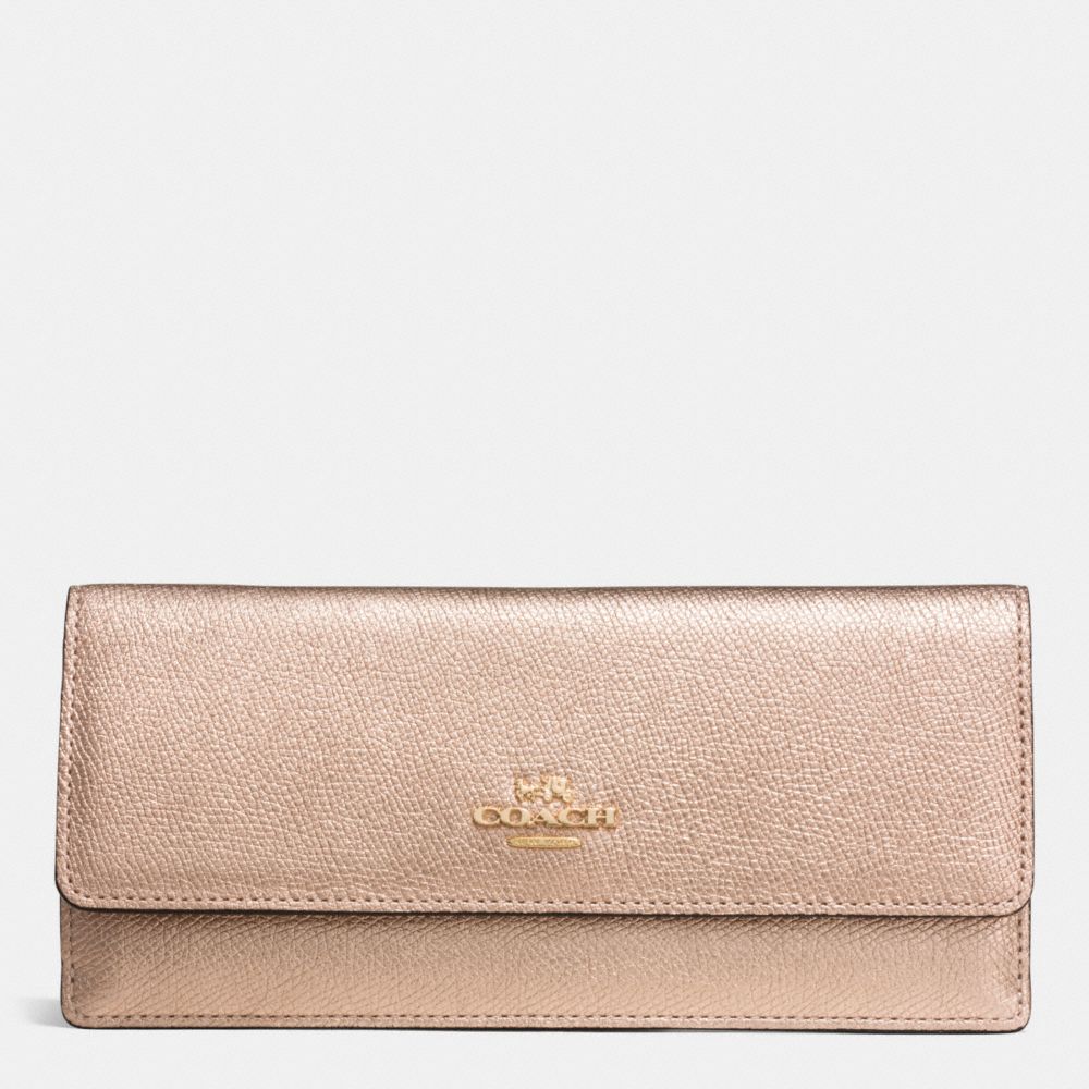 COACH f53173 SOFT WALLET IN METALLIC CROSSGRAIN LEATHER ROSE GOLD/ROSE GOLD