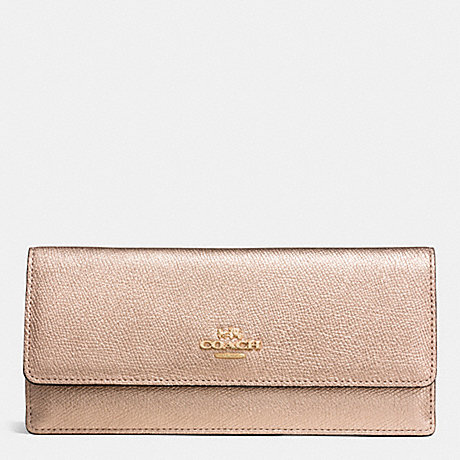 COACH F53173 SOFT WALLET IN METALLIC CROSSGRAIN LEATHER ROSE-GOLD/ROSE-GOLD
