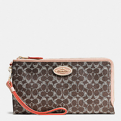 COACH F53175 DOUBLE ZIP WALLET IN SIGNATURE LIGHTGOLD/SADDLE/APRICOT