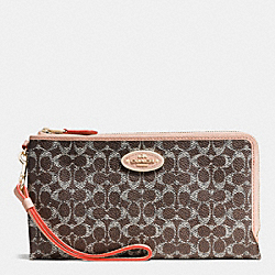 COACH F53175 - DOUBLE ZIP WALLET IN SIGNATURE LIGHTGOLD/SADDLE/APRICOT