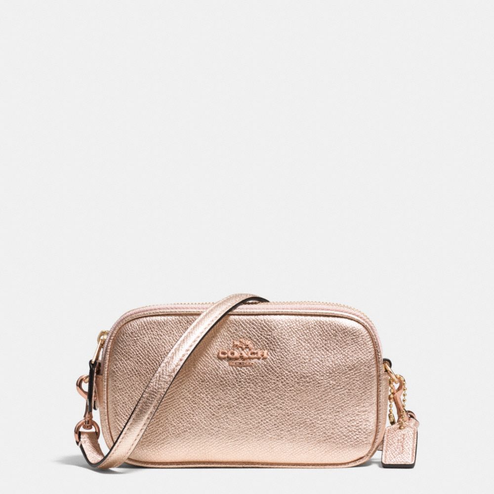 CROSSBODY POUCH IN METALLIC CROSSGRAIN LEATHER - f53187 - RE/ROSE GOLD