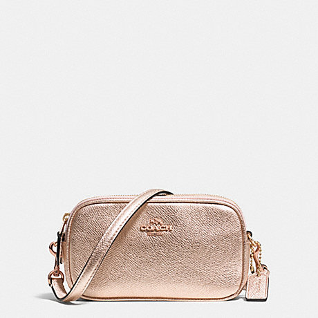 COACH f53187 CROSSBODY POUCH IN METALLIC CROSSGRAIN LEATHER RE/ROSE GOLD