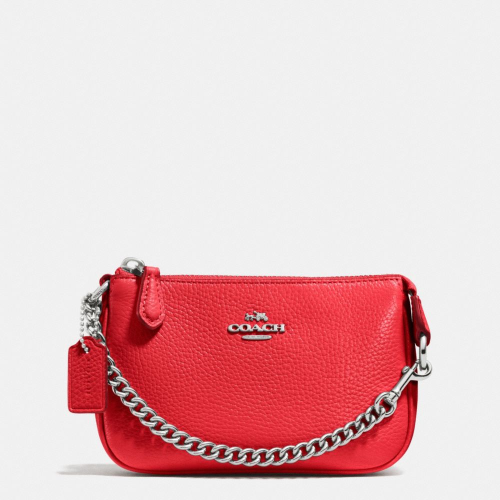 COACH NOLITA WRISTLET 15 IN PEBBLE LEATHER - SILVER/TRUE RED - f53193