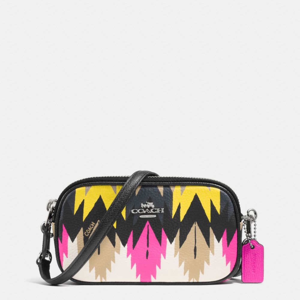 COACH F53198 Crossbody Pouch In Printed Crossgrain Leather SILVER/HAWK FEATHER