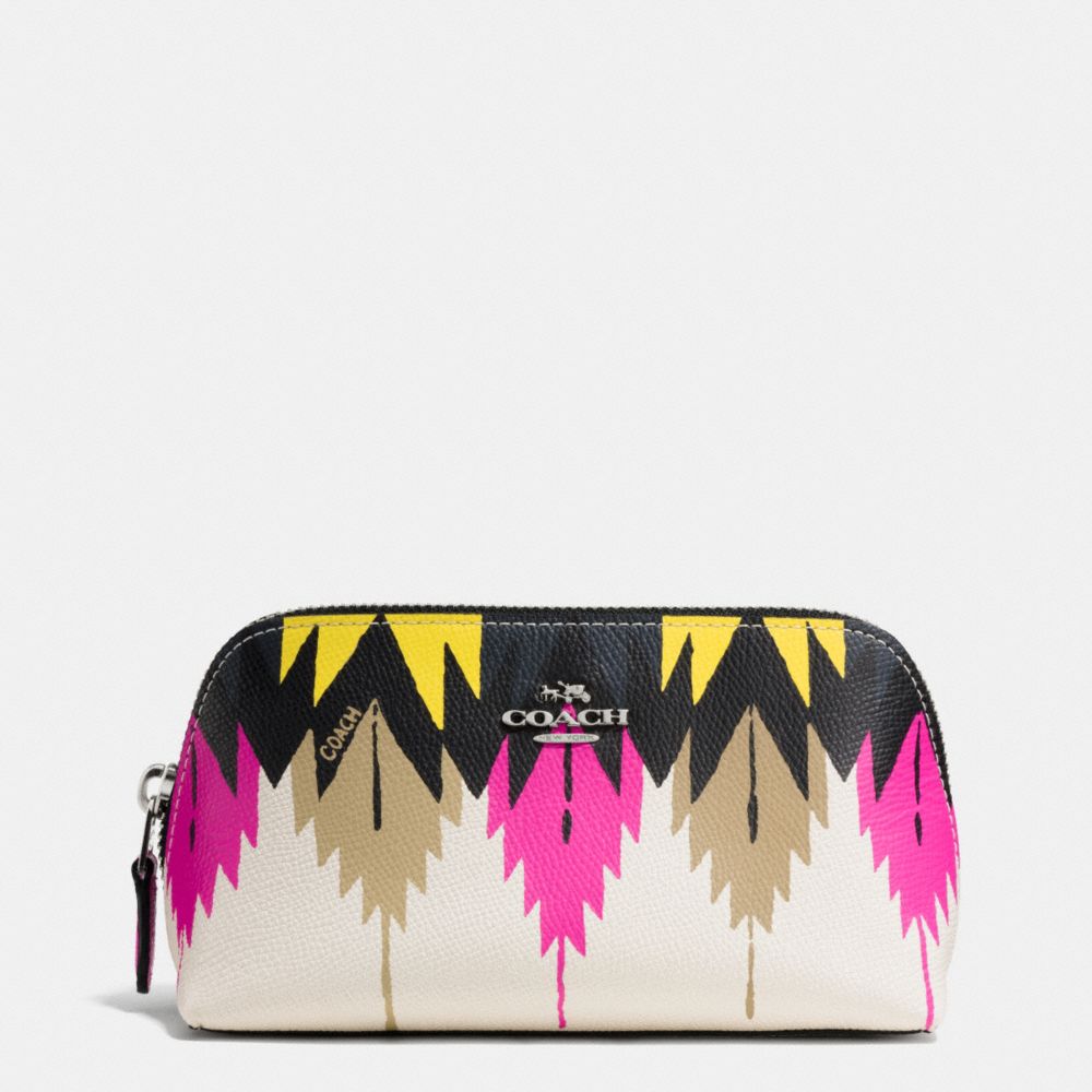 COSMETIC CASE 17 IN PRINTED CROSSGRAIN LEATHER - SILVER/HAWK FEATHER - COACH F53216