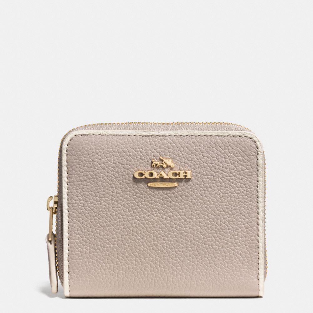 COACH F53302 Zip Around Coin Case In Colorblock Leather  LIGHT GOLD/GREY BIRCH/CHALK