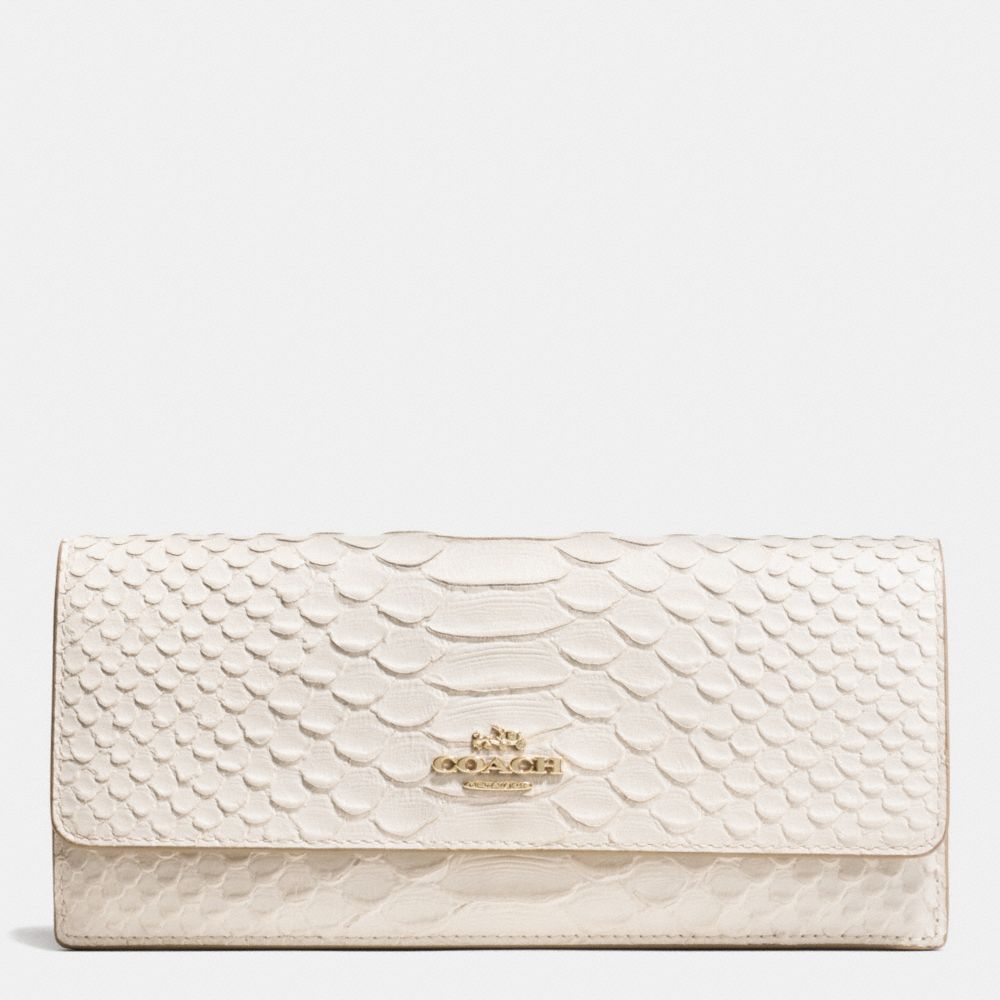 COACH f53307 SOFT WALLET IN PYTHON EMBOSSED LEATHER LIGHT GOLD/CHALK