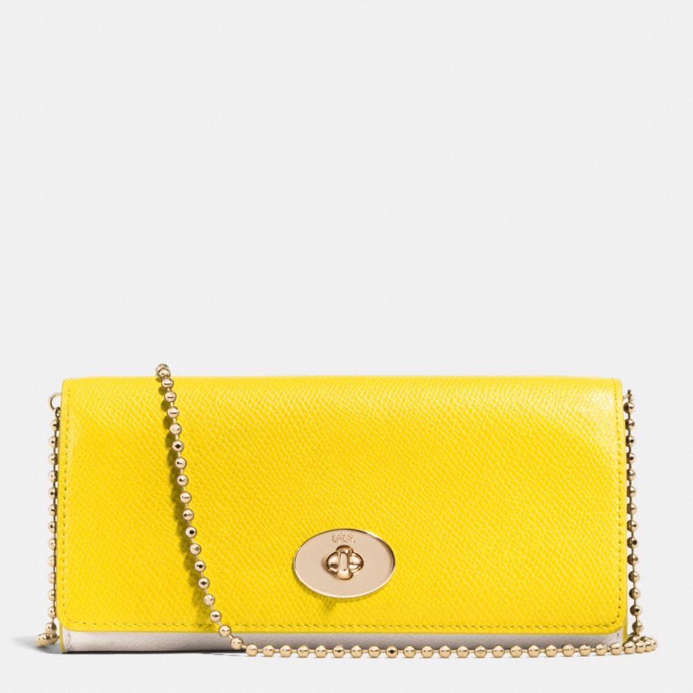 COACH F53308 Slim Chain Envelope Wallet In Bicolor Crossgrain Leather  LIGHT GOLD/YELLOW/CHALK
