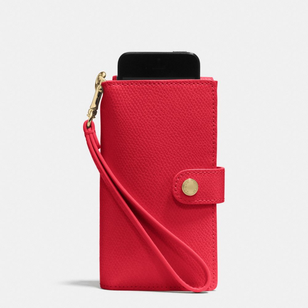 COACH f53311 PHONE CLUTCH IN CROSSGRAIN LEATHER IMITATION GOLD/CLASSIC RED