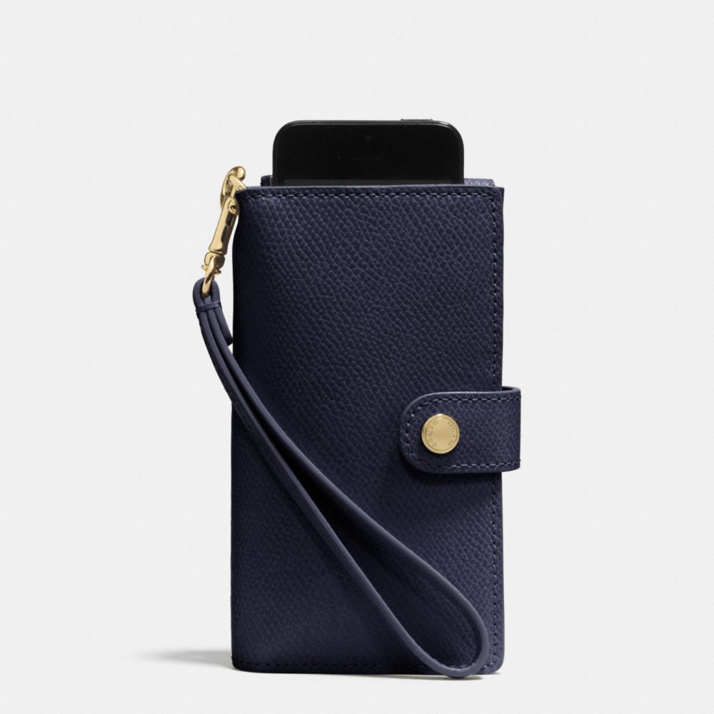 COACH F53311 Phone Clutch In Crossgrain Leather  LIGHT GOLD/MIDNIGHT