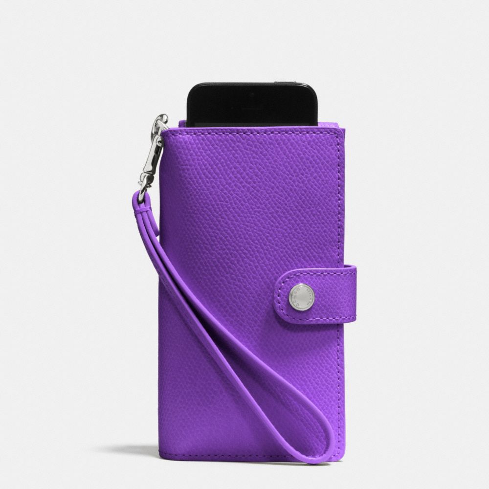 PHONE CLUTCH IN CROSSGRAIN LEATHER - f53311 - SILVER/PURPLE IRIS