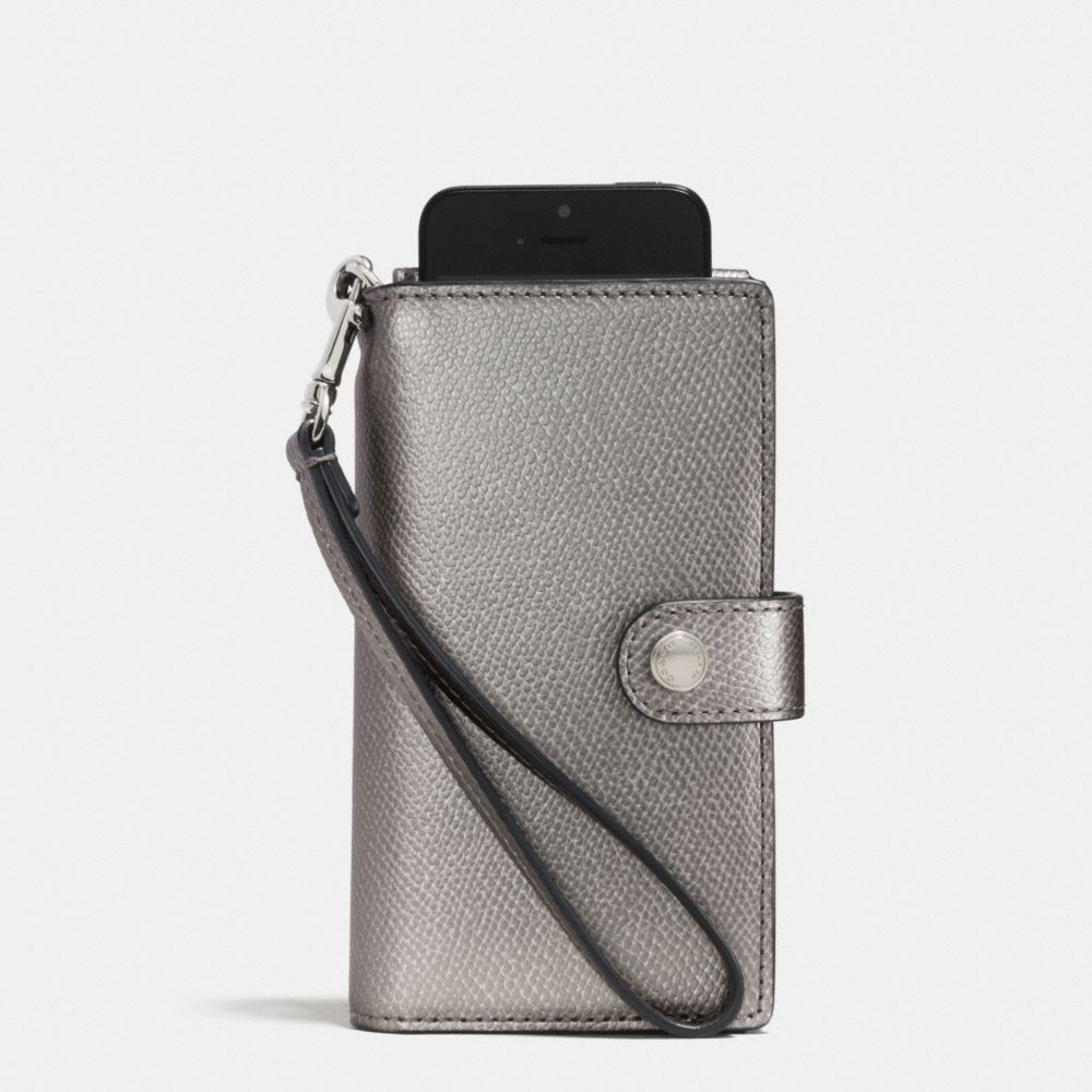 PHONE CLUTCH IN CROSSGRAIN LEATHER - SILVER/PEWTER - COACH F53311